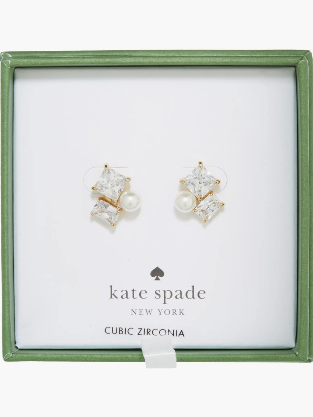 Kate Spade Gold-Tone Pearl & Clear Crystal Stud Earrings - Picture 2 of 7